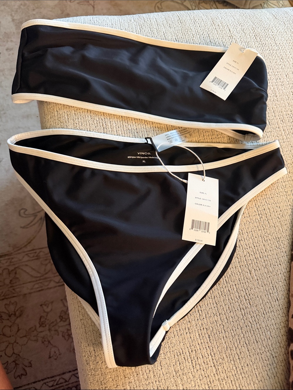 Vince Black Bikini Set with White Piping NWT